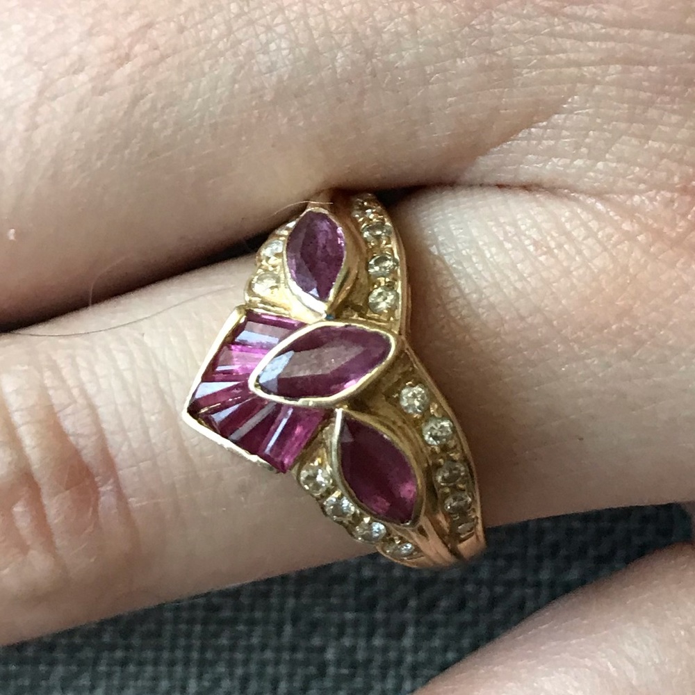 Crown Shaped Genuine Ruby & Diamond 14K Gold Ring